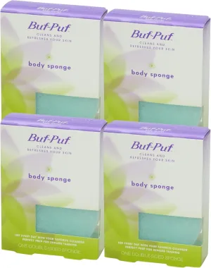 Buf-Puf Body Sponge, Bath Sponge, Dermatologist Developed, Cleanses Skin of Dirt, and Excess Oil, Reusable, Exfoliating, 4 Count