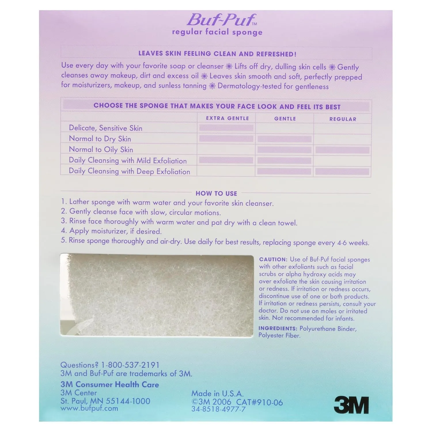 Buf-Puf Facial Sponge, Dermatologist Developed, Removes Deep Down Dirt & Makeup That Causes Breakouts and Blackheads, Reusable, Exfoliating, White, 6 Count