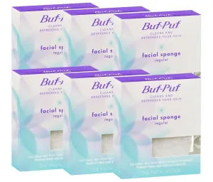 Buf-Puf Facial Sponge, Dermatologist Developed, Removes Deep Down Dirt & Makeup That Causes Breakouts and Blackheads, Reusable, Exfoliating, White, 6 Count