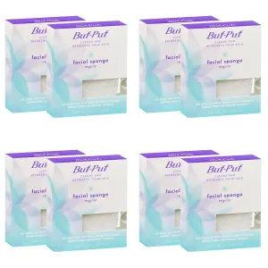 Buf-Puf Facial Sponge, Dermatologist Developed, Removes Deep Down Dirt & Makeup That Causes Breakouts and Blackheads, Reusable, Exfoliating, White, 8 Count