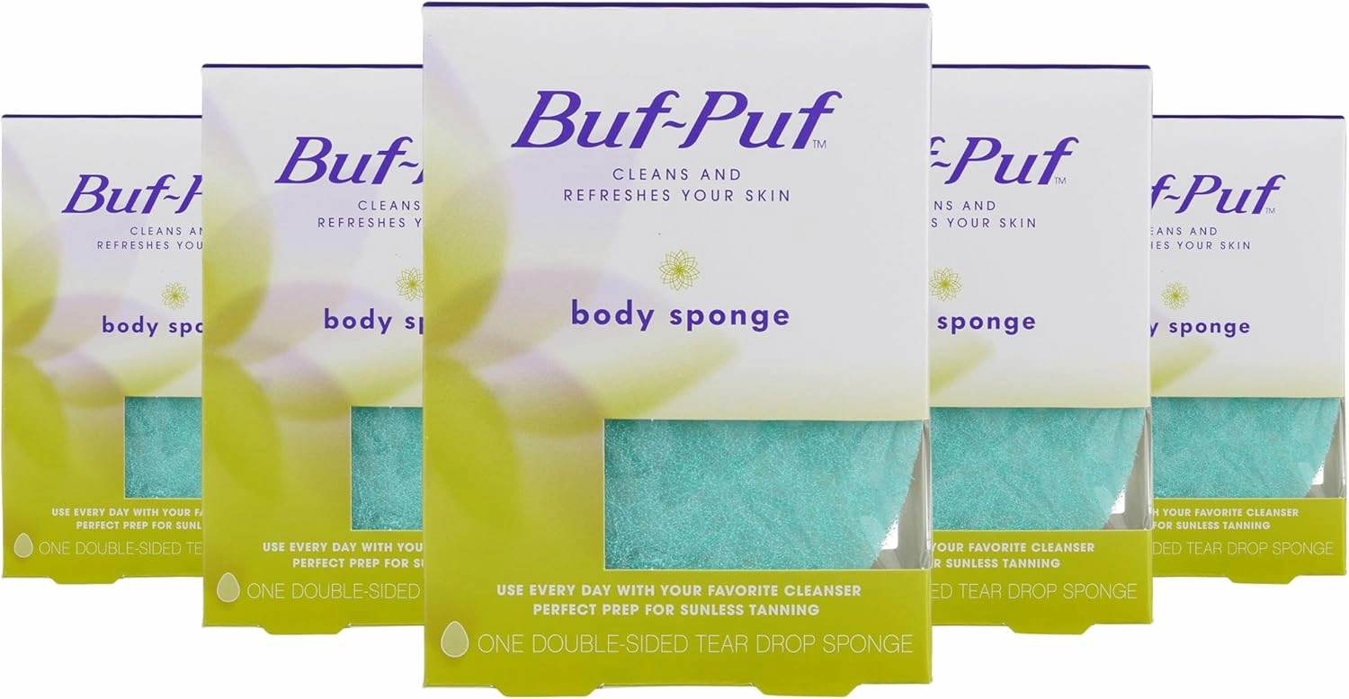 Buf-Puf Body Sponge, Bath Sponge, Dermatologist Developed, Cleanses Skin of Dirt, and Excess Oil, Reusable, Exfoliating, 5 Count