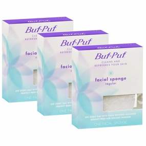 Buf-Puf Facial Sponge, Dermatologist Developed, Removes Deep Down Dirt & Makeup That Causes Breakouts and Blackheads, Reusable, Exfoliating, White, 3 Count