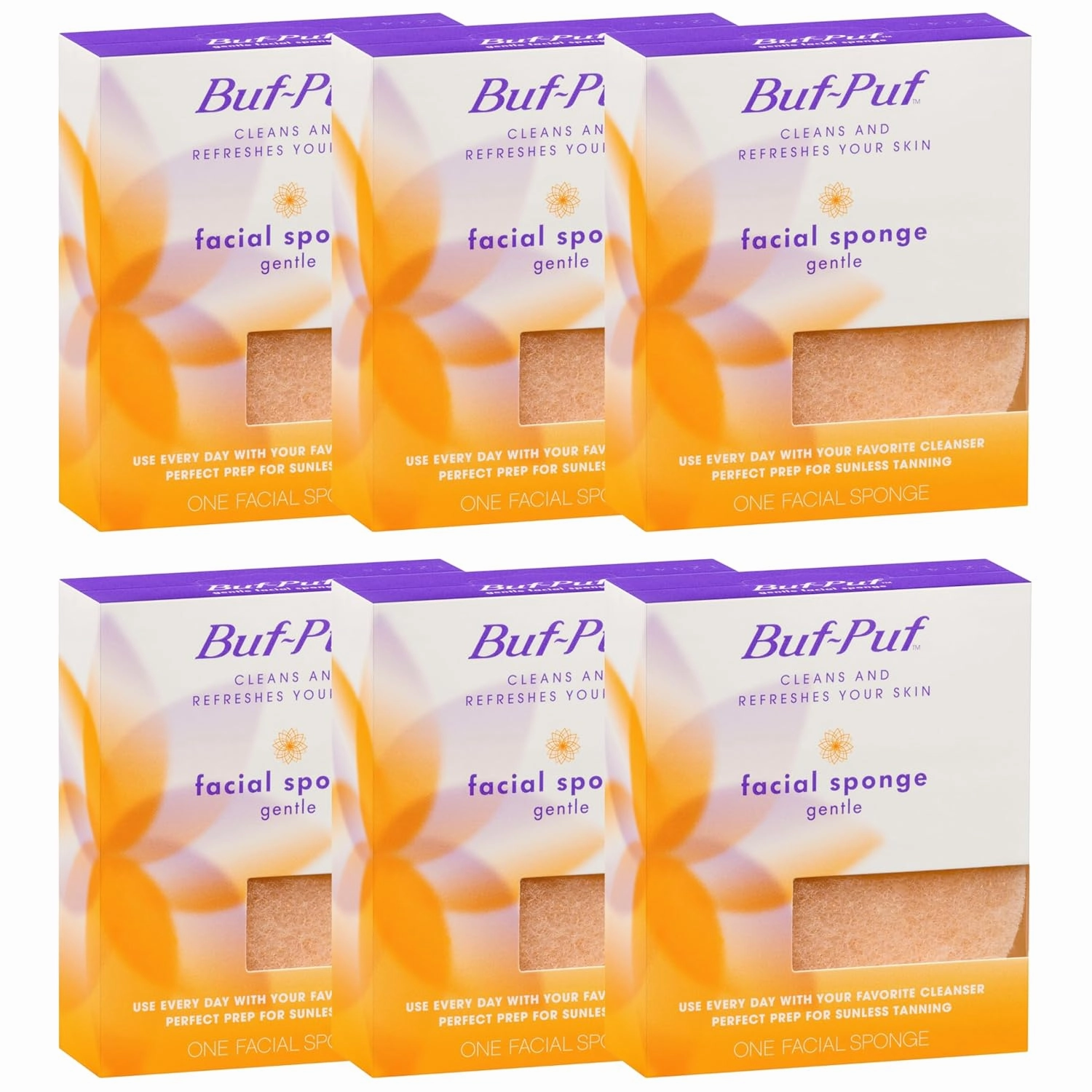 Buf-Puf Gentle Facial Sponge, Dermatologist Developed, Removes Deep Down Dirt & Makeup That Causes Breakouts and Blackheads, Reusable, Exfoliating, 6 Count
