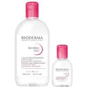 Bundle of Bioderma - Sensibio - H2O Micellar Water - Makeup Remover Cleanser - Face Cleanser for Sensitive Skin- Comes in 500 ml and 100ml Traveller's size