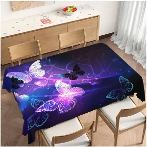 Butterfly Kitchen Tablecloth Glowing Butterflies Purple Indoor Outdoor Table Cover Anti-Oil Table Cloths for Wedding Banquet Dinner Tablecloths, 52x70 Inch(4-6 Seats)