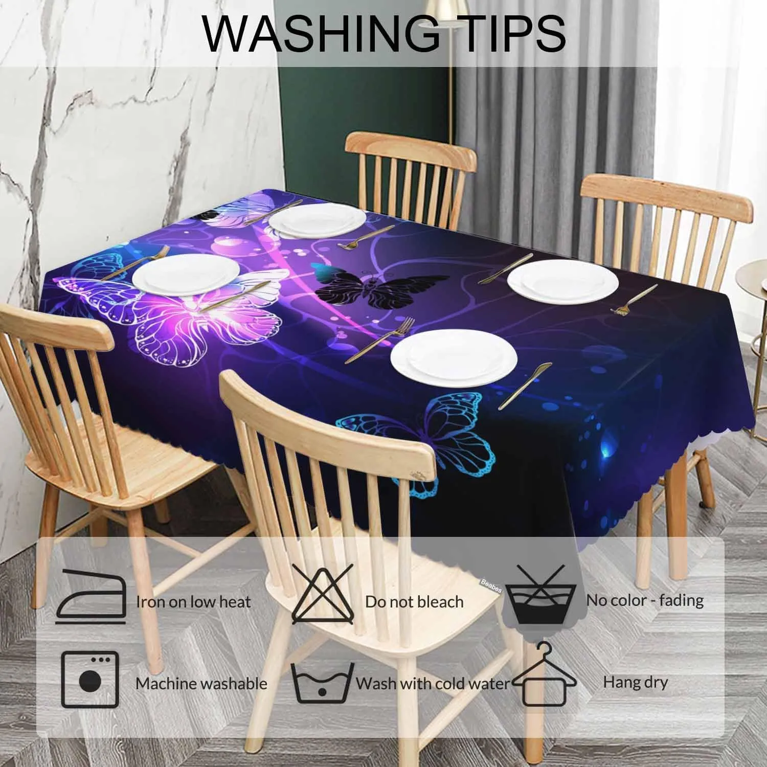 Butterfly Kitchen Tablecloth Glowing Butterflies Purple Indoor Outdoor Table Cover Anti-Oil Table Cloths for Wedding Banquet Dinner Tablecloths, 52x70 Inch(4-6 Seats)