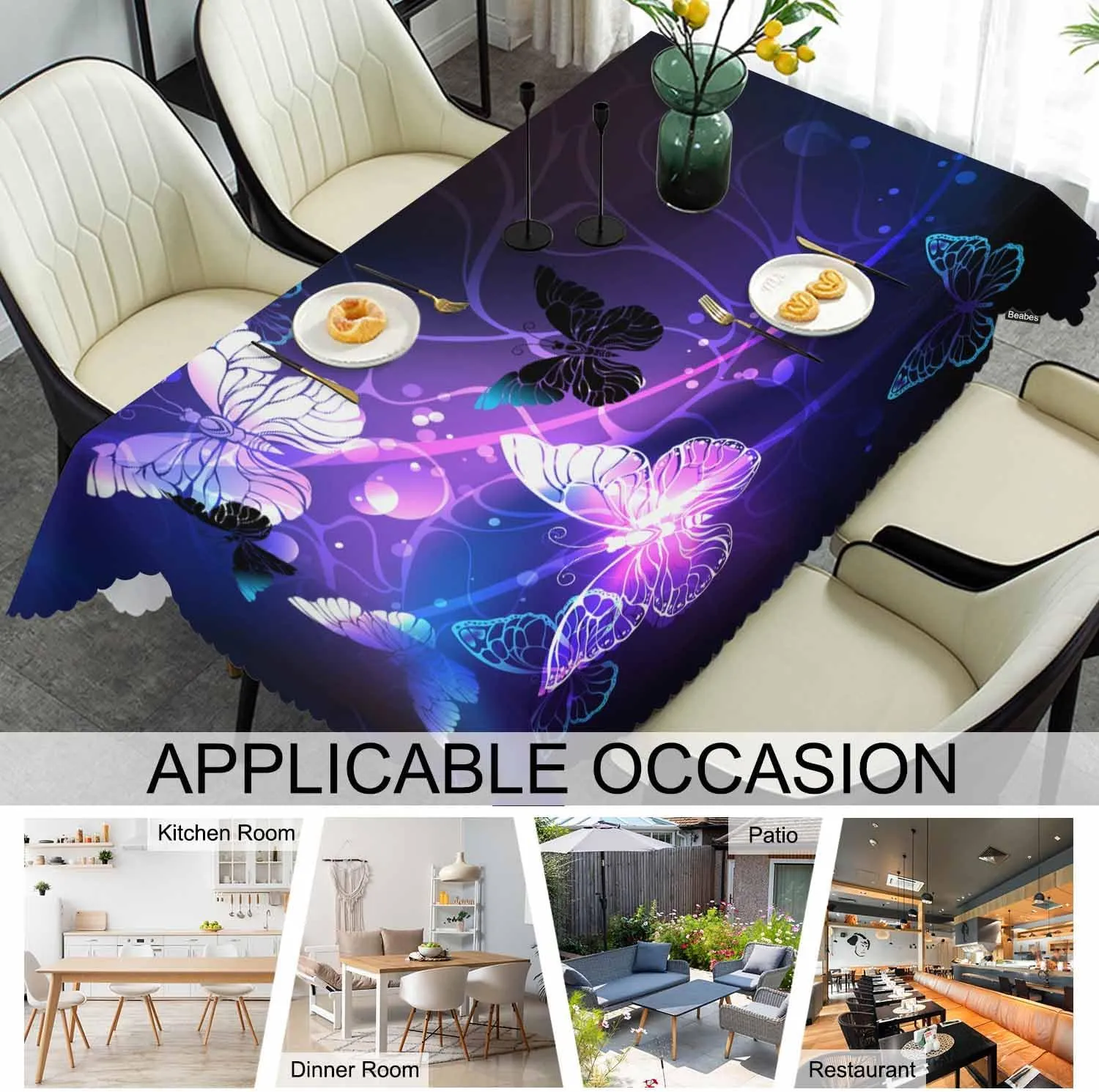 Butterfly Kitchen Tablecloth Glowing Butterflies Purple Indoor Outdoor Table Cover Anti-Oil Table Cloths for Wedding Banquet Dinner Tablecloths, 52x70 Inch(4-6 Seats)
