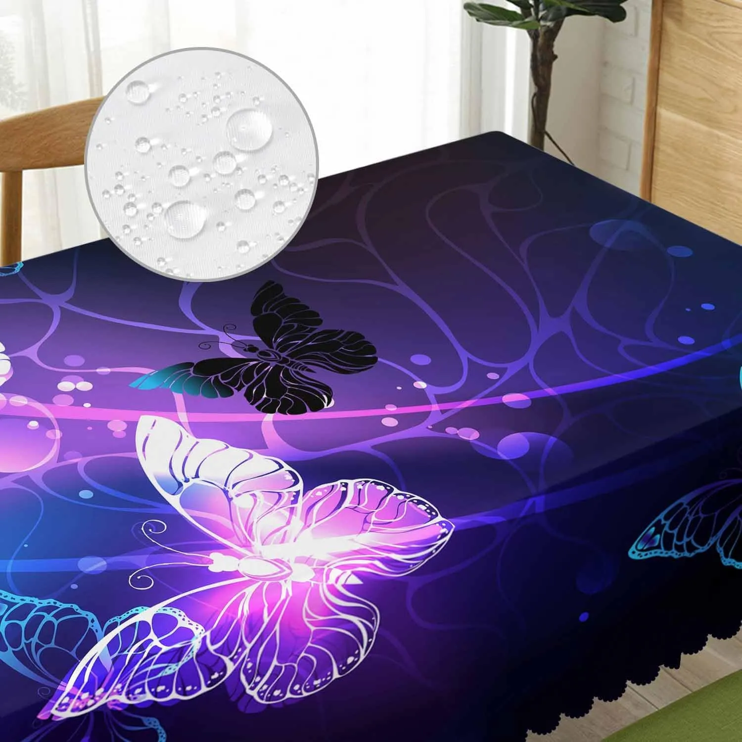 Butterfly Kitchen Tablecloth Glowing Butterflies Purple Indoor Outdoor Table Cover Anti-Oil Table Cloths for Wedding Banquet Dinner Tablecloths, 52x70 Inch(4-6 Seats)