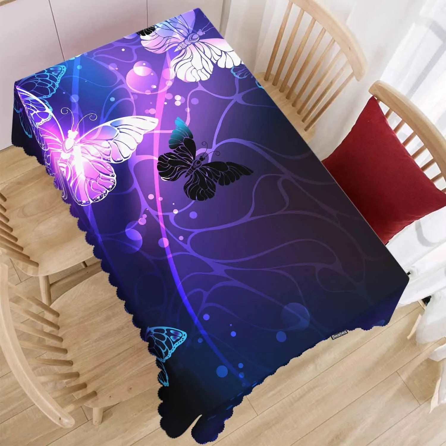 Butterfly Kitchen Tablecloth Glowing Butterflies Purple Indoor Outdoor Table Cover Anti-Oil Table Cloths for Wedding Banquet Dinner Tablecloths, 52x70 Inch(4-6 Seats)