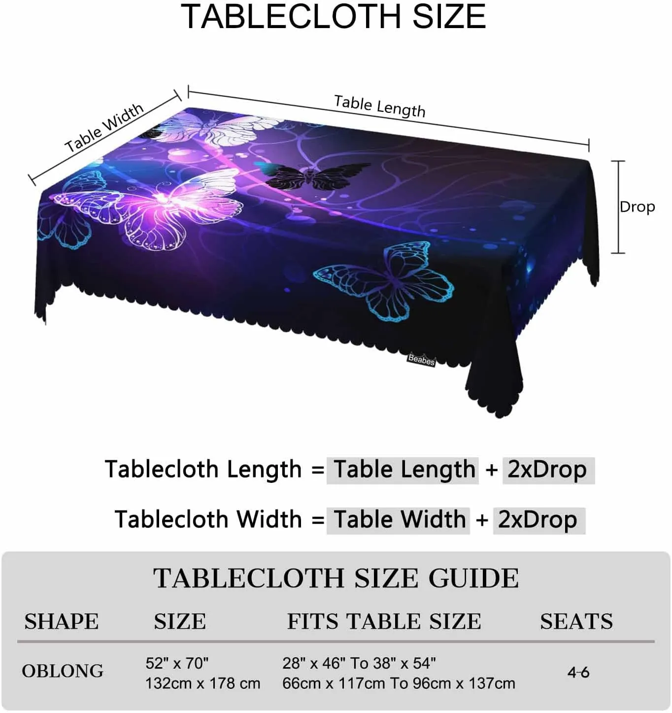Butterfly Kitchen Tablecloth Glowing Butterflies Purple Indoor Outdoor Table Cover Anti-Oil Table Cloths for Wedding Banquet Dinner Tablecloths, 52x70 Inch(4-6 Seats)