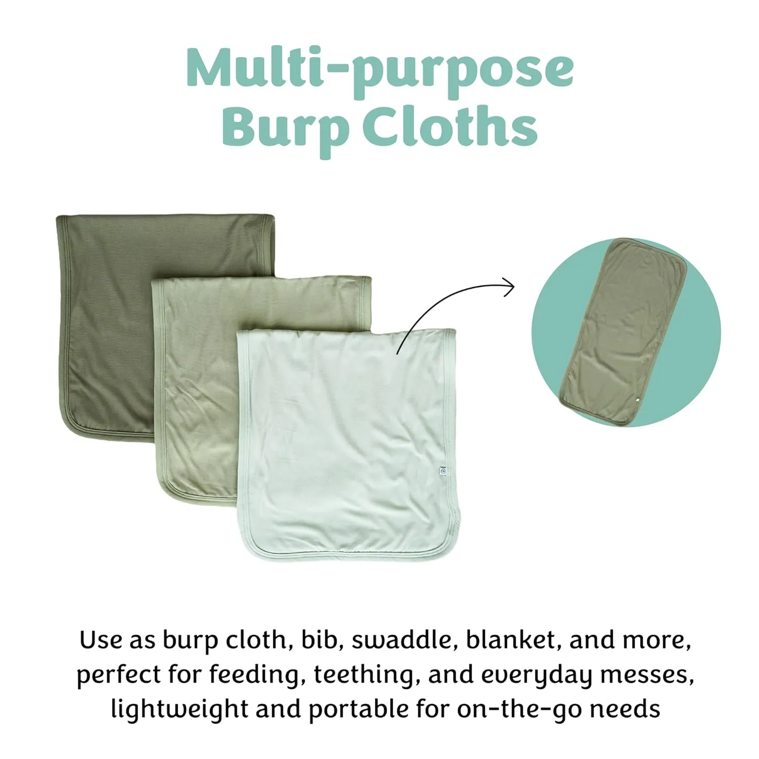 Caden Lane Premium Baby Burp Cloths, Ultra Soft & Absorbent, Gender Neutral for Newborn, Boy & Girl, Essentials for Feeding & Teething, Machine Washable, 3-Pack, Greens