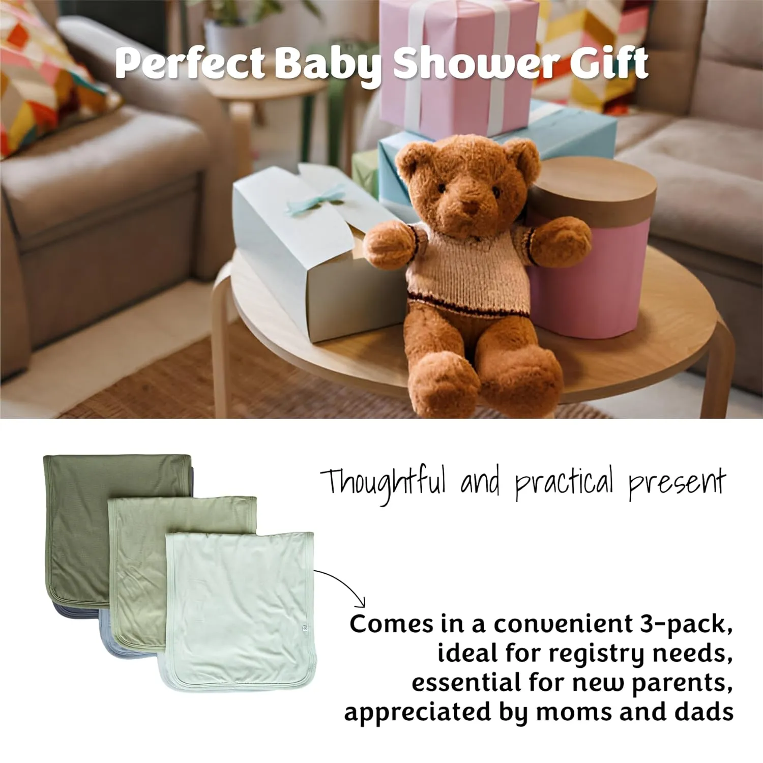 Caden Lane Premium Baby Burp Cloths, Ultra Soft & Absorbent, Gender Neutral for Newborn, Boy & Girl, Essentials for Feeding & Teething, Machine Washable, 3-Pack, Greens