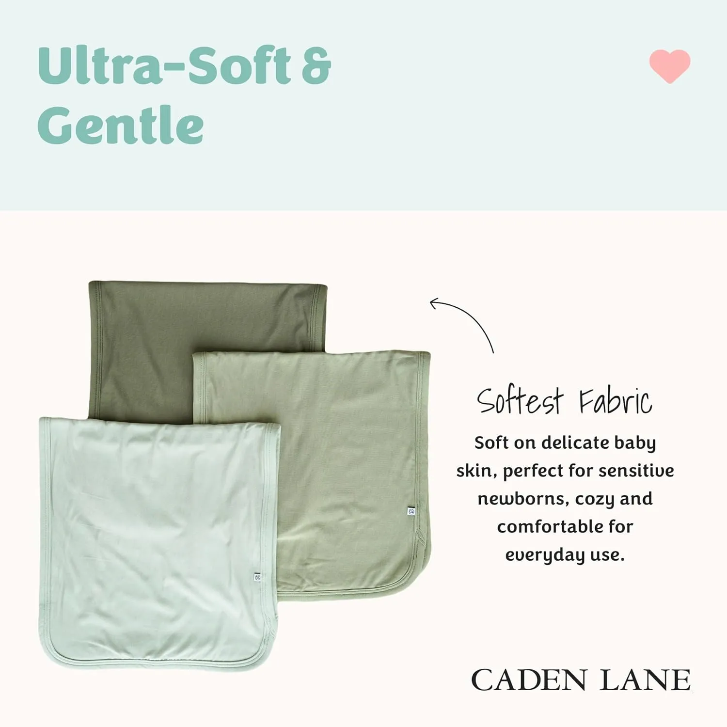 Caden Lane Premium Baby Burp Cloths, Ultra Soft & Absorbent, Gender Neutral for Newborn, Boy & Girl, Essentials for Feeding & Teething, Machine Washable, 3-Pack, Greens