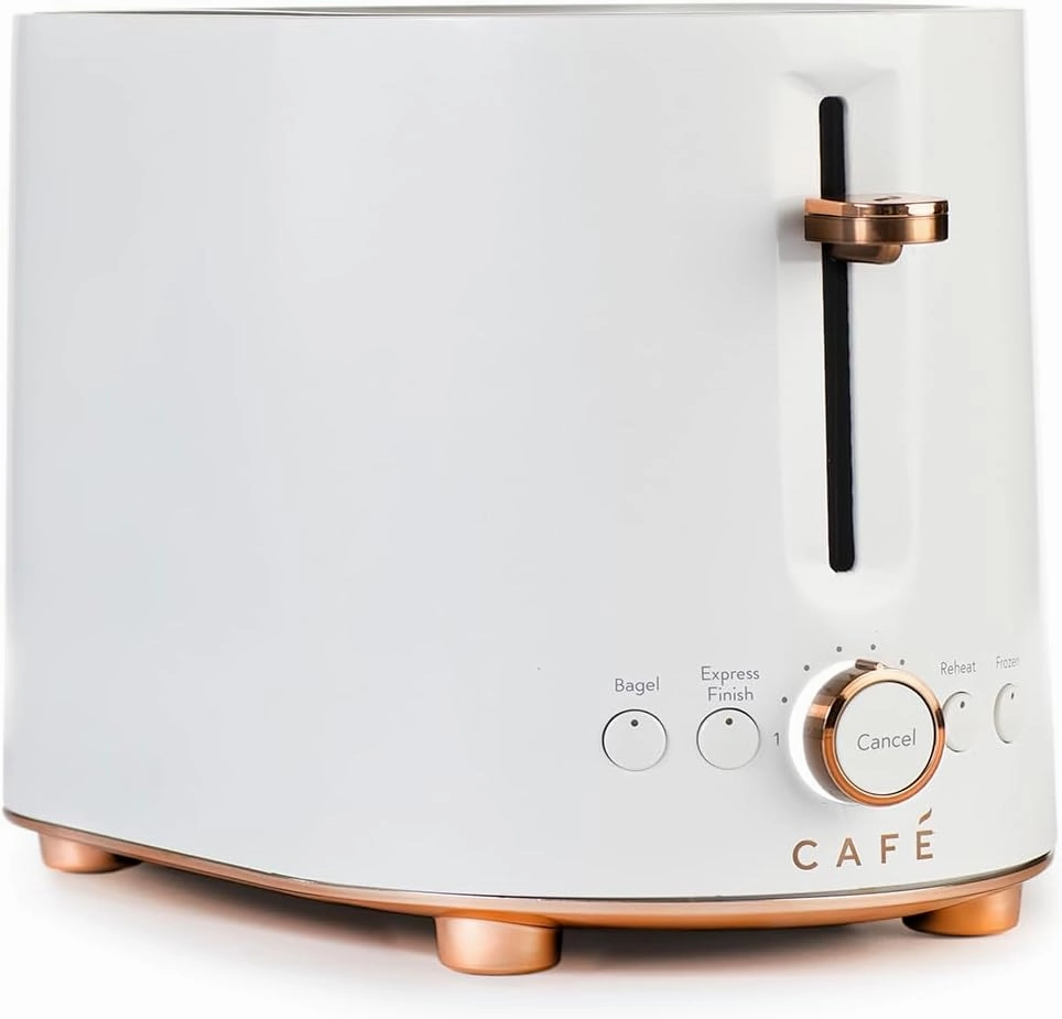 Café Express Finish 2-Slice Toaster | Extra-Wide Slots, Extra Lift for Waffles, Pastries, Texas Toast & More | 4 Pre-Set Functions, 8 Shade Options | Countertop Kitchen Essentials | Matte White