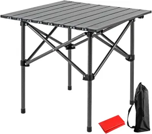 Camping Table,Grill Table,Portable Folding Table Height Adjustable Collapsible Table with Storage Bag Lightweight Metal Table for Camping Hiking Picnics BBQ Beach Black