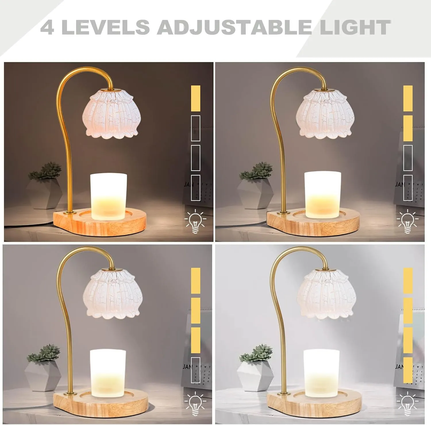 Candle Warmer Lamp with Timer, Electric Dimmable Candle Warmer Melter, Small & Large Jar Fragrance Candle Holders for Home Decoration Gift for Women, Crack-White