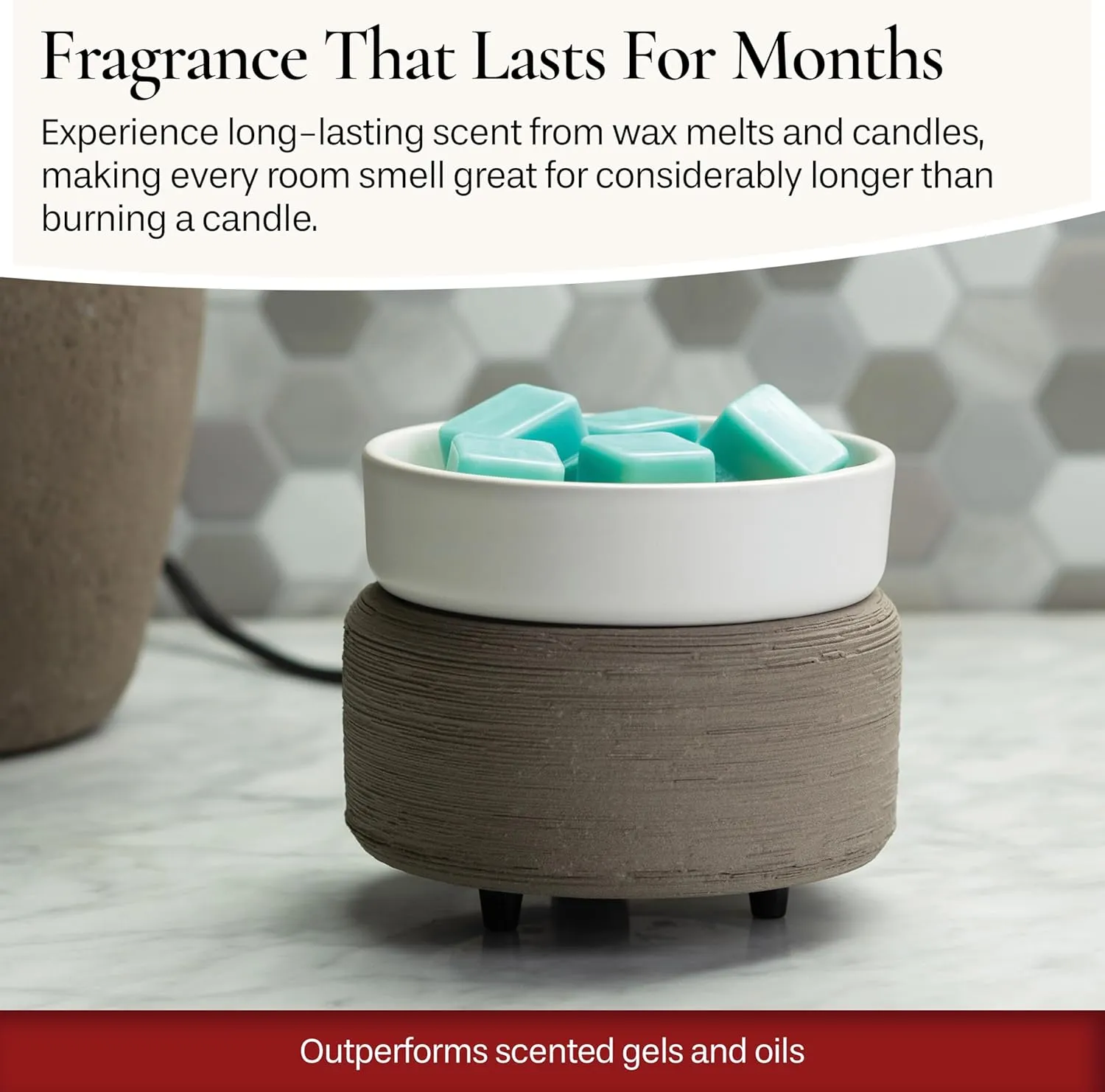 Candle Warmers ETC 2-in-1 Candle and Fragrance Warmer for Warming Scented Candles or Wax Melts and Tarts with to Freshen Room, Gray Texture