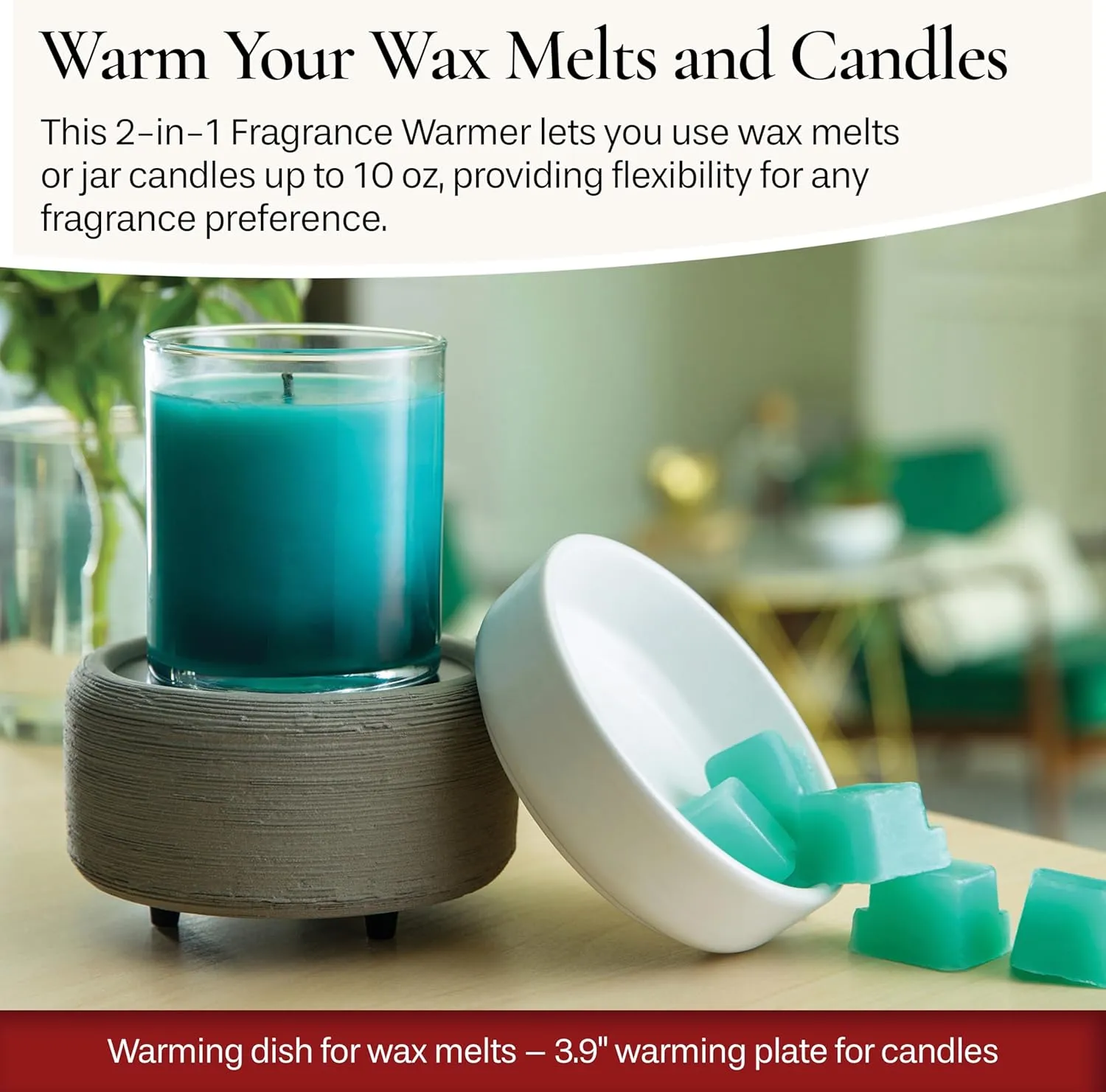 Candle Warmers ETC 2-in-1 Candle and Fragrance Warmer for Warming Scented Candles or Wax Melts and Tarts with to Freshen Room, Gray Texture