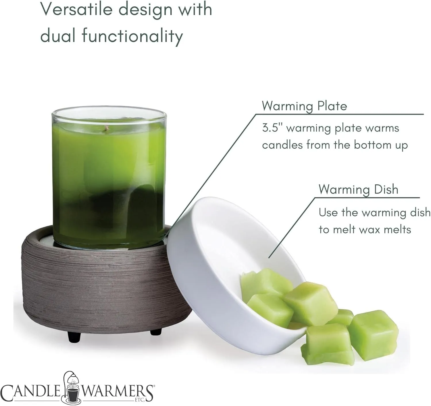 Candle Warmers ETC 2-in-1 Candle and Fragrance Warmer for Warming Scented Candles or Wax Melts and Tarts with to Freshen Room, Gray Texture