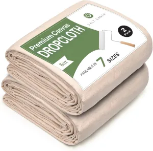 Canvas Drop Cloth Salt Earth Pack of 2 Reusable Cloth for Outdoor & Indoor,100% Recycled Cotton Nature Friendly, All purpose Washable Cotton Canvas Cover for Painter Floor & Furniture Protection(4x12)