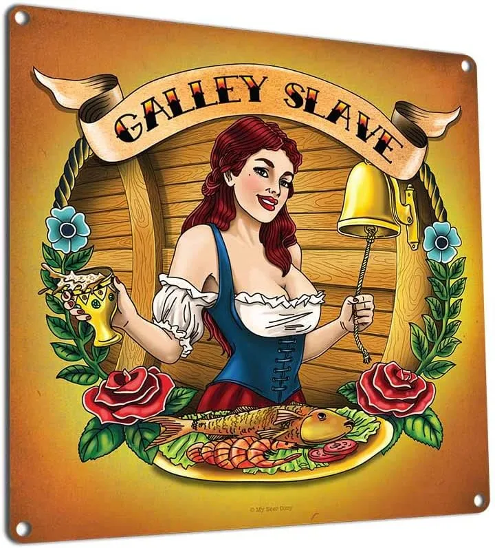 Captain, First Mate, Deck Hand and Galley Slave, Set of Four (4) 11.5 x 11.5 Inch Aluminum Signs, Nautical Decor, Boating Gifts, Bar, Man Cave, Lake, Beach House, Seafood Restaurant and Pirate Art
