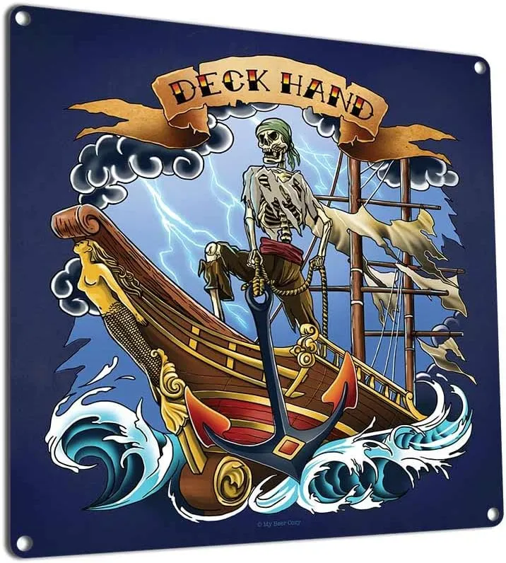 Captain, First Mate, Deck Hand and Galley Slave, Set of Four (4) 11.5 x 11.5 Inch Aluminum Signs, Nautical Decor, Boating Gifts, Bar, Man Cave, Lake, Beach House, Seafood Restaurant and Pirate Art
