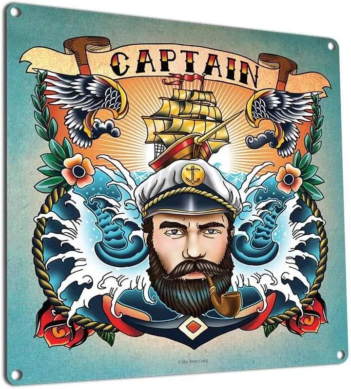 Captain, First Mate, Deck Hand and Galley Slave, Set of Four (4) 11.5 x 11.5 Inch Aluminum Signs, Nautical Decor, Boating Gifts, Bar, Man Cave, Lake, Beach House, Seafood Restaurant and Pirate Art