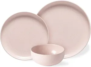 Casafina Ceramic Stoneware 18-Piece Place Setting Service for 6 with Cereal Bowls - Pacifica Collection, Marshmallow Pink | Microwave & Dishwasher Safe Dinnerware Set | Restaurant Quality Tableware