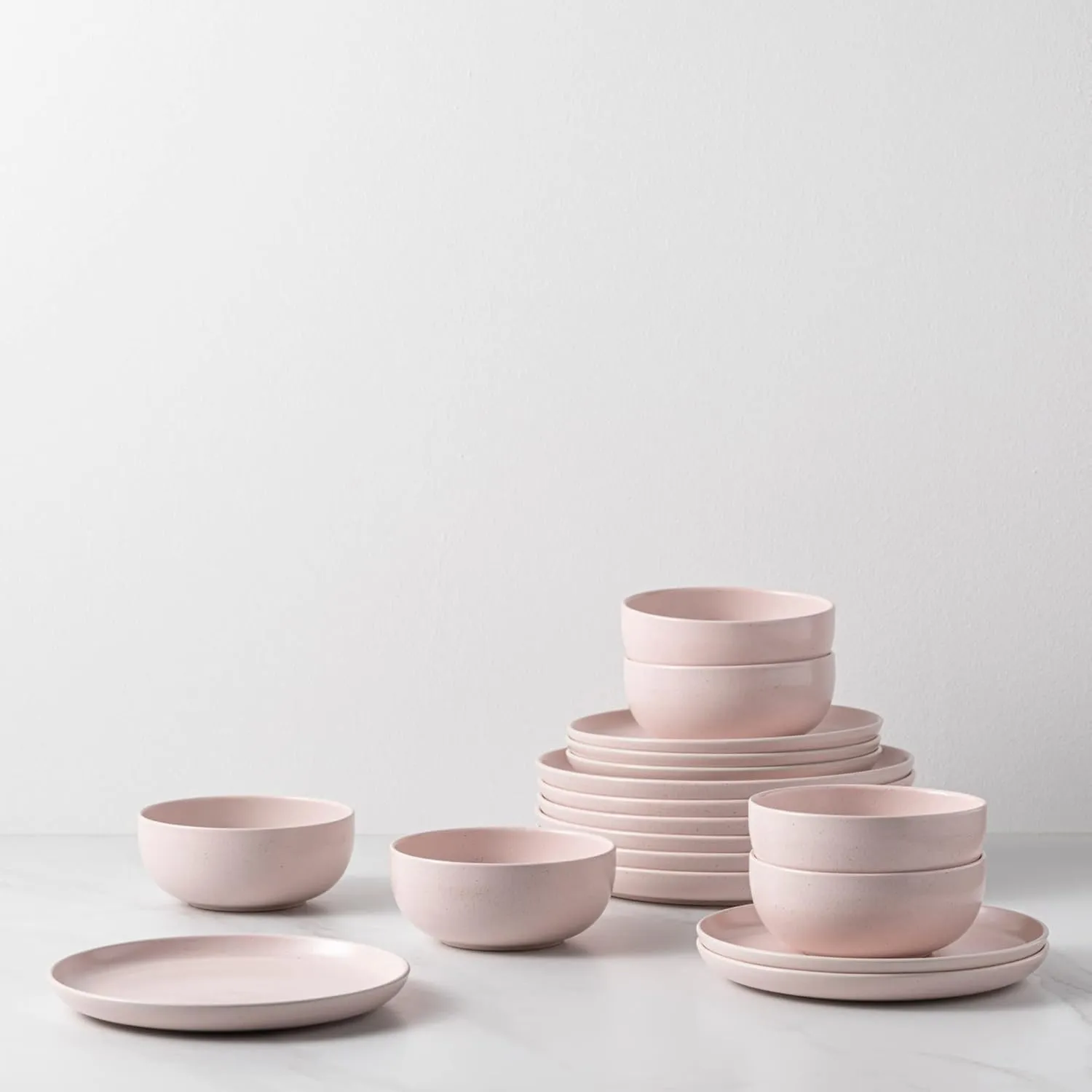 Casafina Ceramic Stoneware 18-Piece Place Setting Service for 6 with Cereal Bowls - Pacifica Collection, Marshmallow Pink | Microwave & Dishwasher Safe Dinnerware Set | Restaurant Quality Tableware