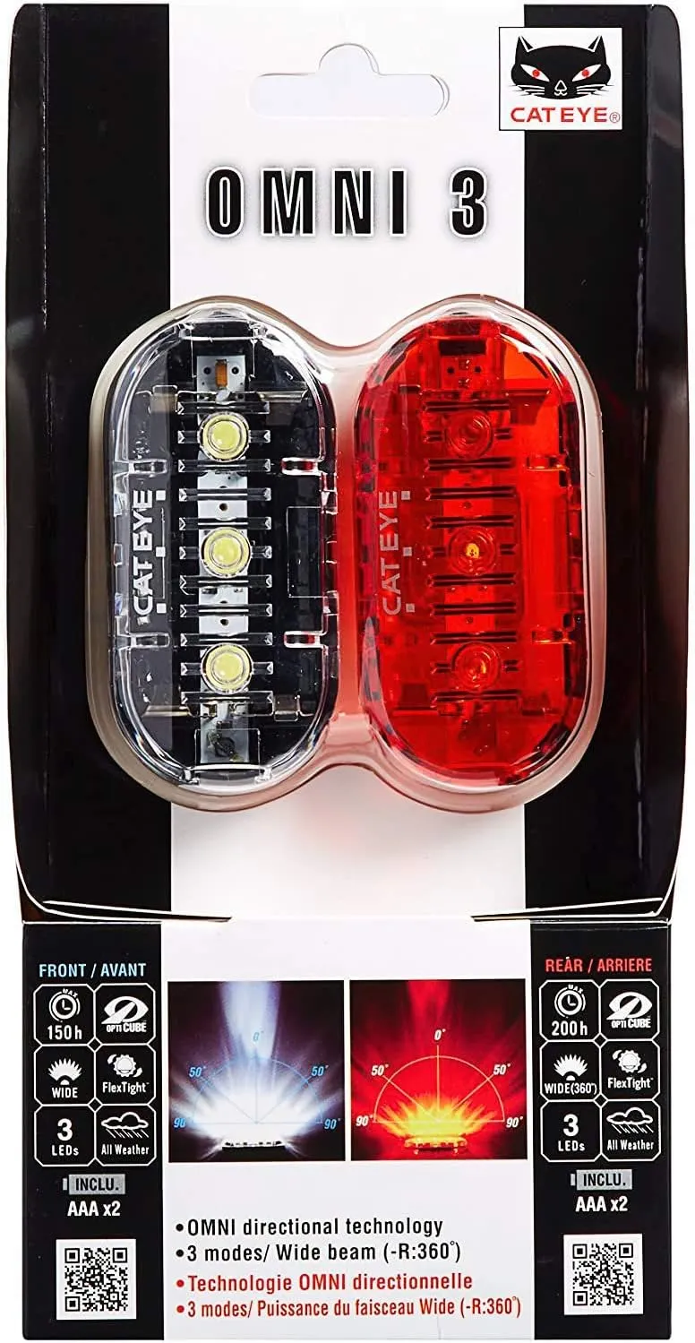 CATEYE Omni 3 Bike Safety Light – IPX4 Waterproof 3 LED Safety Light with 360° Visibility, Multiple Flashing Modes, AAA Battery, 200  Hour Runtime, Fits Road, Urban, MTB & Kids Bikes