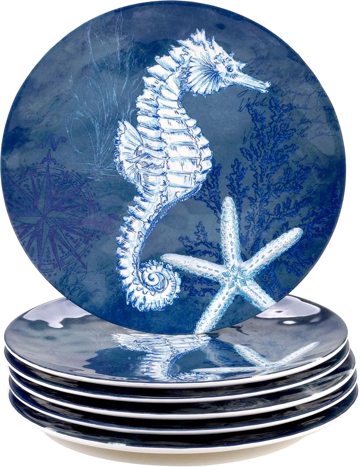 Certified International Oceanic 11" Melamine Dinner Plate, Multi Colored, Set of 6