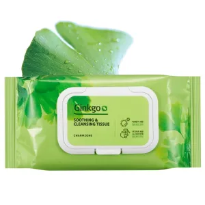 CHARMZONE Ginkgo Soothing & Cleansing Tissue – Facial Wipes for Gentle Makeup Removal and Refreshing Cleanse, 70 Sheets (353g), Korean Skincare