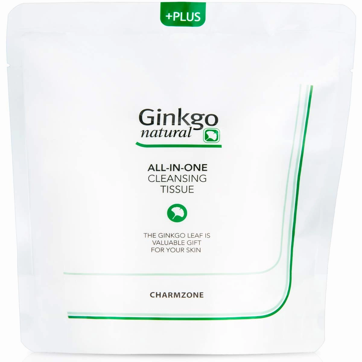 CHARMZONE Ginkgo Natural Cleansing Tissue – All-in-One Makeup Remover & Moisturizing Wipes (Refill, 110 sheets, No Containter)