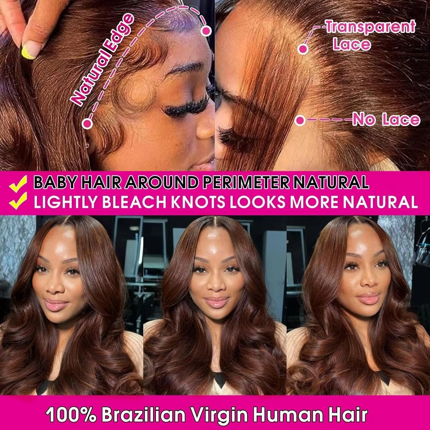 Chocolate Brown 13x4 HD Body Wave Lace Front Wigs Human Hair Pre Plucked Natural Hairline Brown Wig Human Hair 180% Density Gluless #4 Colored Frontal Wig for Black Women 26 Inch