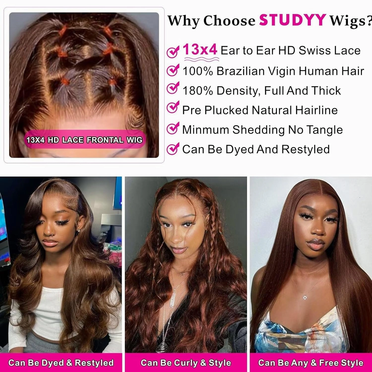 Chocolate Brown Lace Front Wig 13x4 HD Body Wave Lace Front Wigs Human Hair Pre Plucked Hairline Brown Wig Human Hair 180% Density Thick and Smooth #4 Colored for Black Women 18 Inch