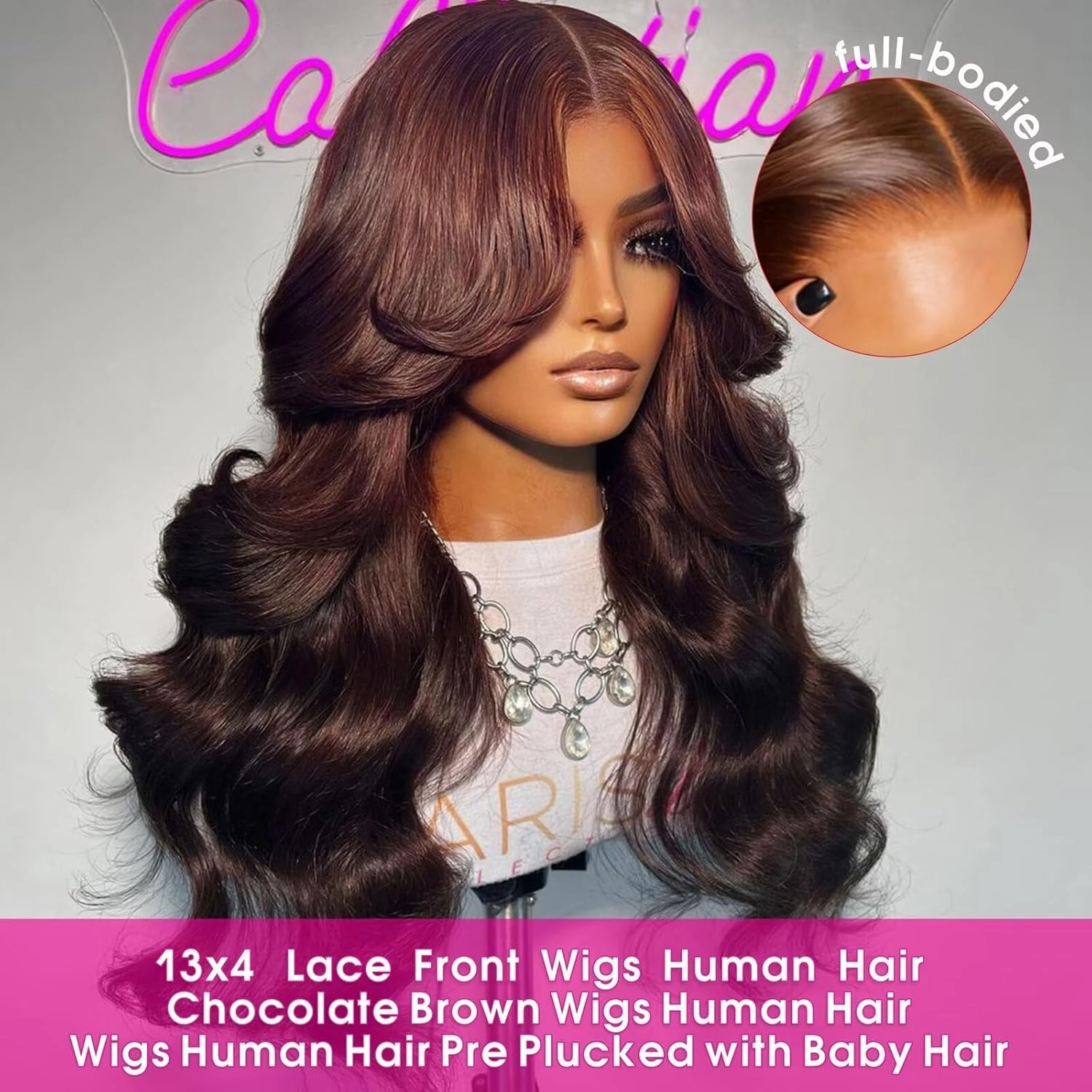 Chocolate Brown Lace Front Wig 13x4 HD Body Wave Lace Front Wigs Human Hair Pre Plucked Hairline Brown Wig Human Hair 180% Density Thick and Smooth #4 Colored for Black Women 18 Inch