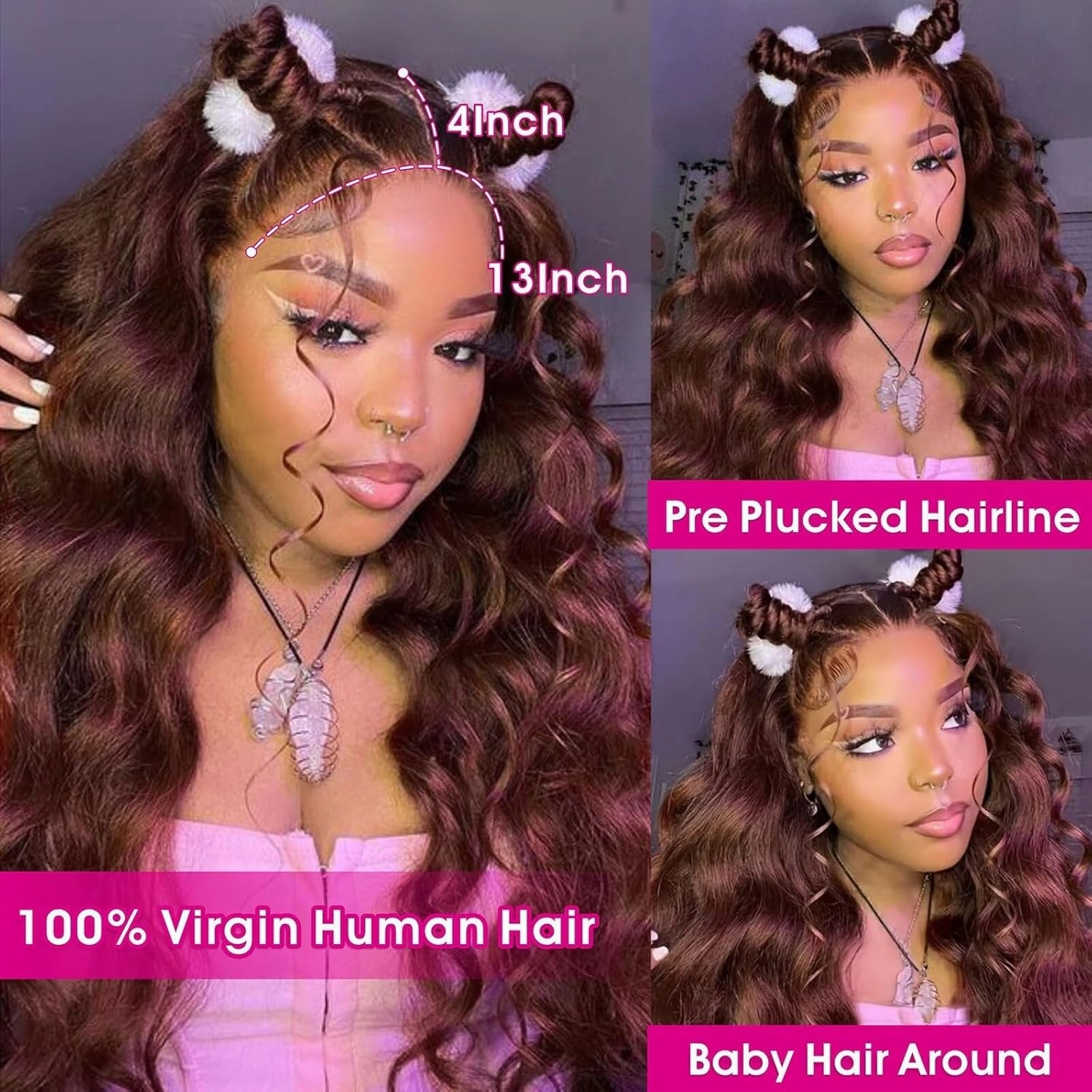 Chocolate Brown Lace Front Wig 13x4 HD Body Wave Lace Front Wigs Human Hair Pre Plucked Hairline Brown Wig Human Hair 180% Density Thick and Smooth #4 Colored for Black Women 18 Inch