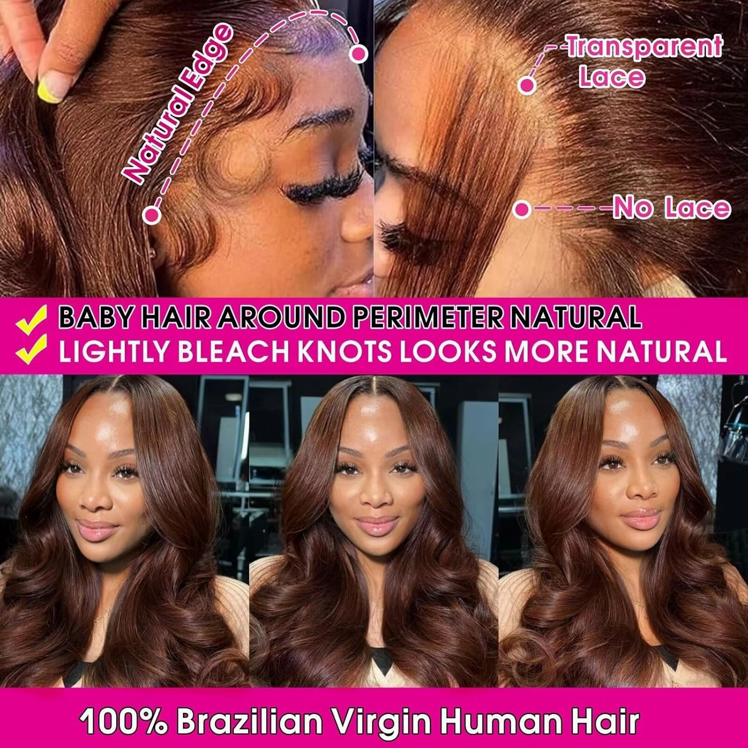 Chocolate Brown Lace Front Wig 13x4 HD Body Wave Lace Front Wigs Human Hair Pre Plucked Hairline Brown Wig Human Hair 180% Density Thick and Smooth #4 Colored for Black Women 18 Inch