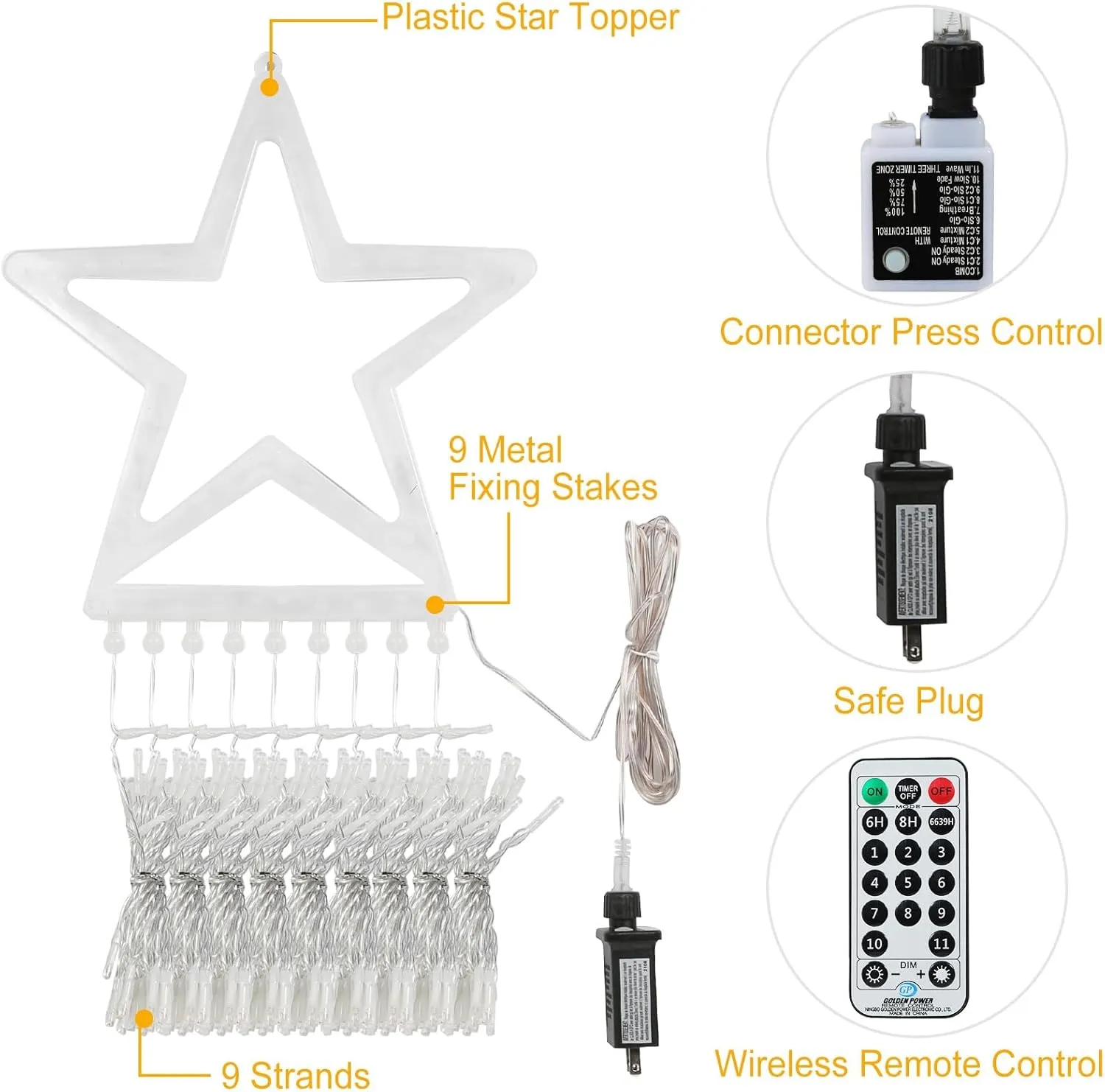 Christmas Decoration Lights, Outdoor String Lights 320 LED 11.5 Ft Waterfall Tree With Big Star Topper 8 Modes for New Year Holiday Garden Yard Indoor Outdoor Decor