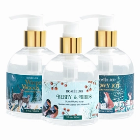 Christmas Liquid Hand Soap with Gift Box - 260ml/ 9 fl. Oz - Variety Pack of 3（Winter Woods，Snowy Joy, Berry and Birds）