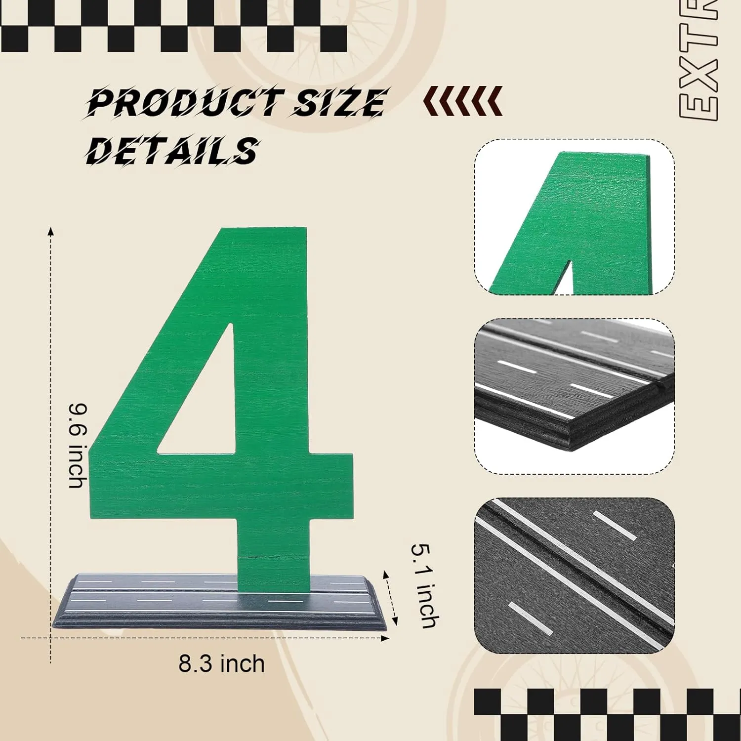 Chunful 4 Pcs Race Car 4th Number Sign Centerpiece Wooden Table Centerpiece Race Car Theme Birthday Party Supplies Photo Props Table Decor for Racing Party
