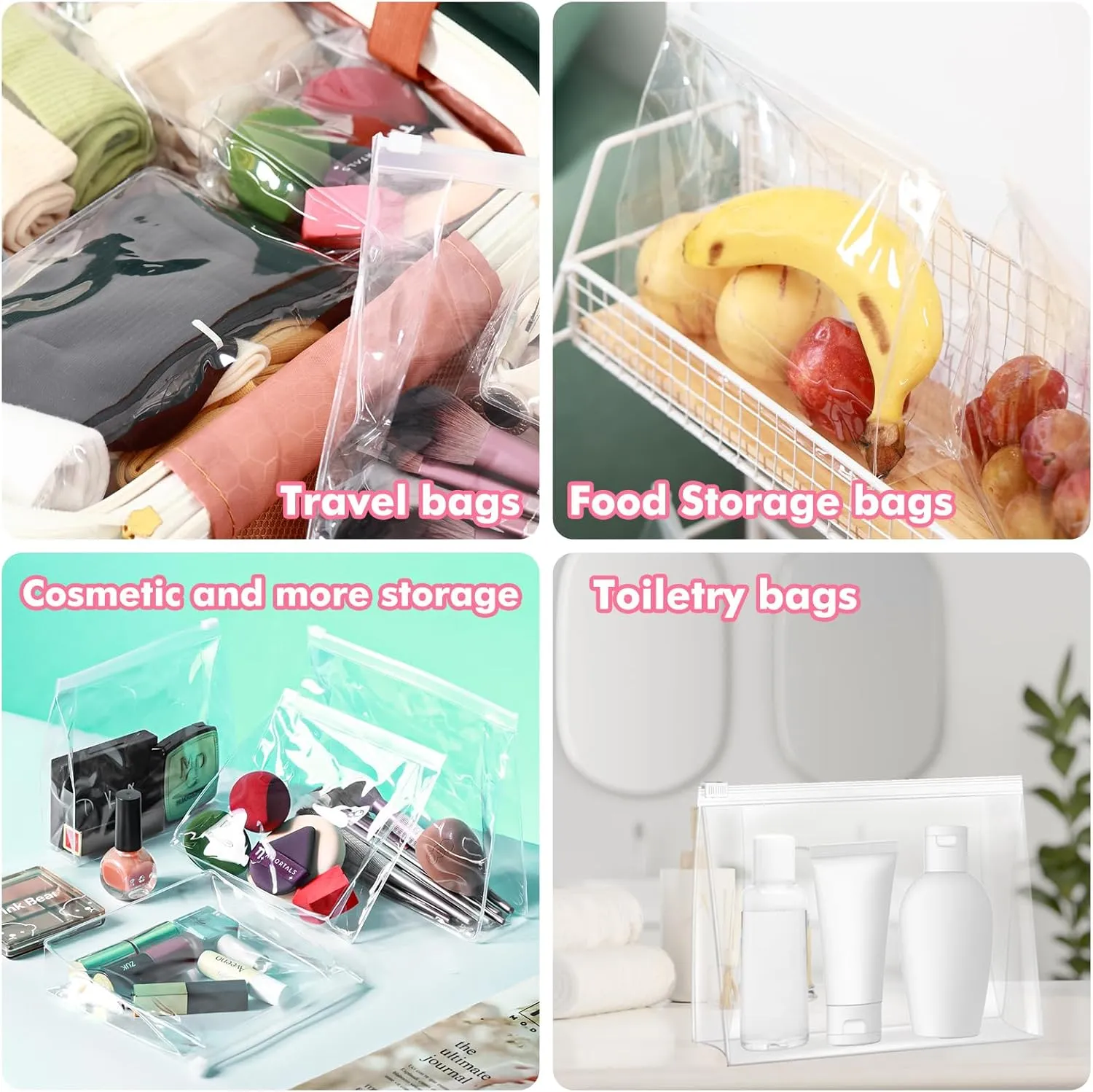 Circloophs 80 Pack Clear Makeup Bag Organizer Cosmetic Zipper Pouch Small Travel Pouches for Toiletries Transparent EVA Reusable Wash Bags Waterproof Plastic Clear Gift Bags, 8.7 x 6.9 x 2.2 In