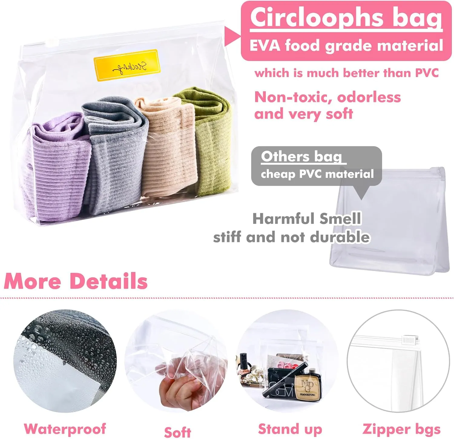 Circloophs 80 Pack Clear Makeup Bag Organizer Cosmetic Zipper Pouch Small Travel Pouches for Toiletries Transparent EVA Reusable Wash Bags Waterproof Plastic Clear Gift Bags, 8.7 x 6.9 x 2.2 In