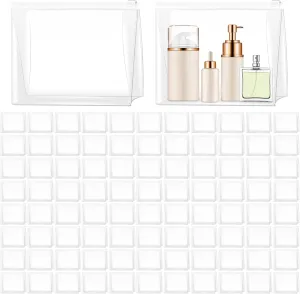 Circloophs 80 Pack Clear Makeup Bag Organizer Cosmetic Zipper Pouch Small Travel Pouches for Toiletries Transparent EVA Reusable Wash Bags Waterproof Plastic Clear Gift Bags, 8.7 x 6.9 x 2.2 In