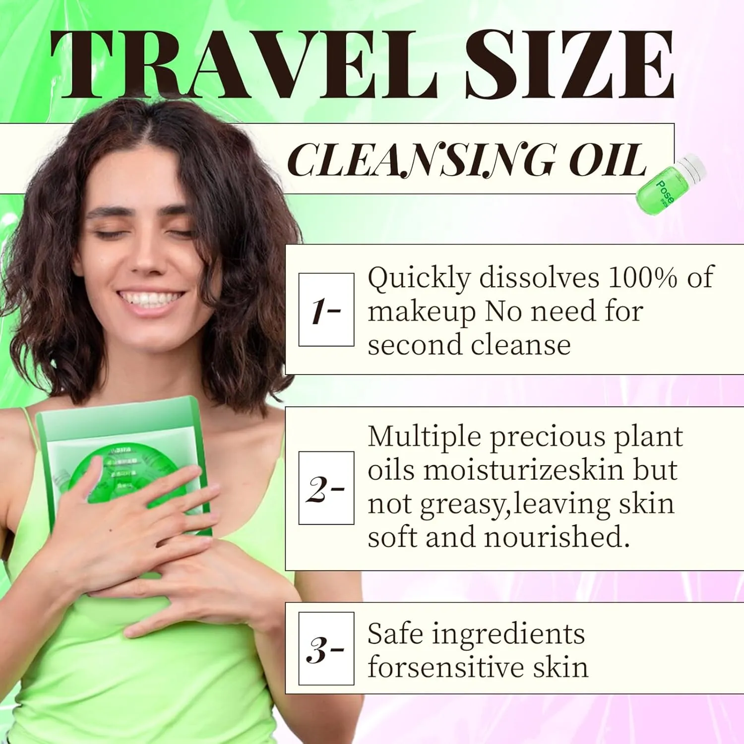 Cisto Cleansing Oil Mini, Natural Makeup Remover Oil, 20pcs Portable Makeup Remover Oil, Nourishing and Gentle Cleansing Oil for All Skin Types,Travel-Friendly (Rose Camellia)