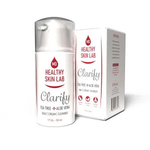 Clarify Hydrating Cream Cleanser, Face Wash & Makeup Remover With Aloe Vera & Tea Tree Oil. Reduces Acne & Deeply Hydrates, For Sensitive Acne-Prone Skin & All Skin Types, 50ml