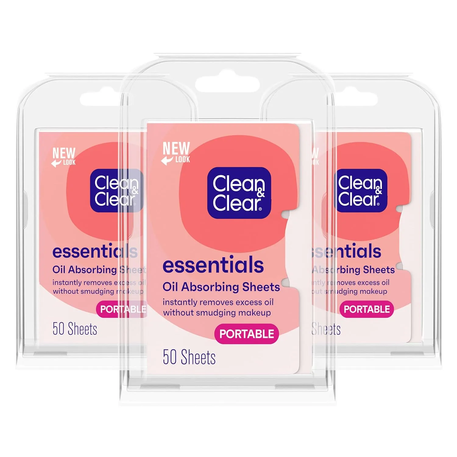 Clean & Clear Essentials Oil Absorbing Sheets, Portable Blotting Papers for Shine Control on the Face & Nose, Blotting Sheets Instantly Remove Excess Oil Without Smudging Makeup, 3 Pack