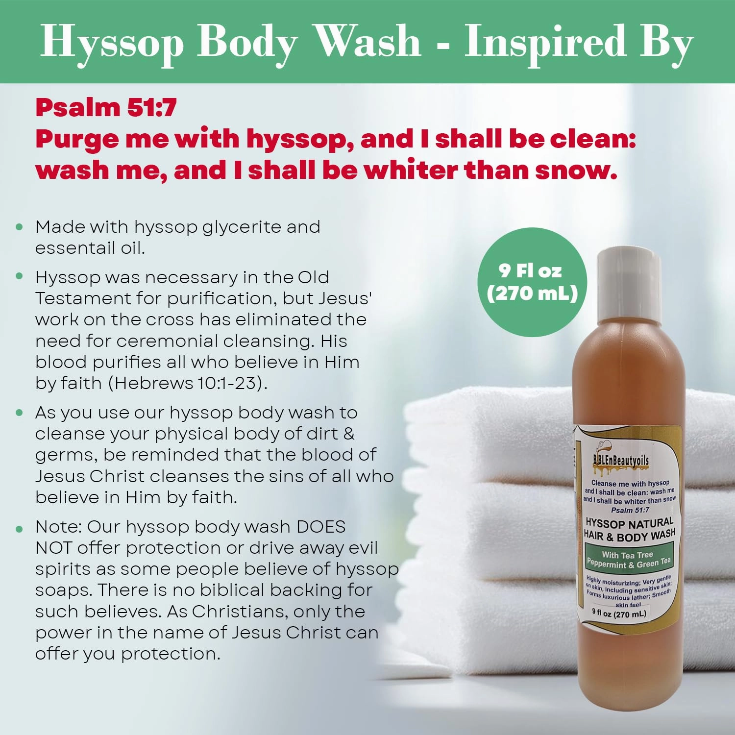 Cleanse Me With Hyssop Natural Hair and Body Wash, Organic Hyssop Infused Shampoo and Body Wash for Nourishing and Refreshing Hair & Body Cleansing (Tea Tree Peppermint & Green Tea)