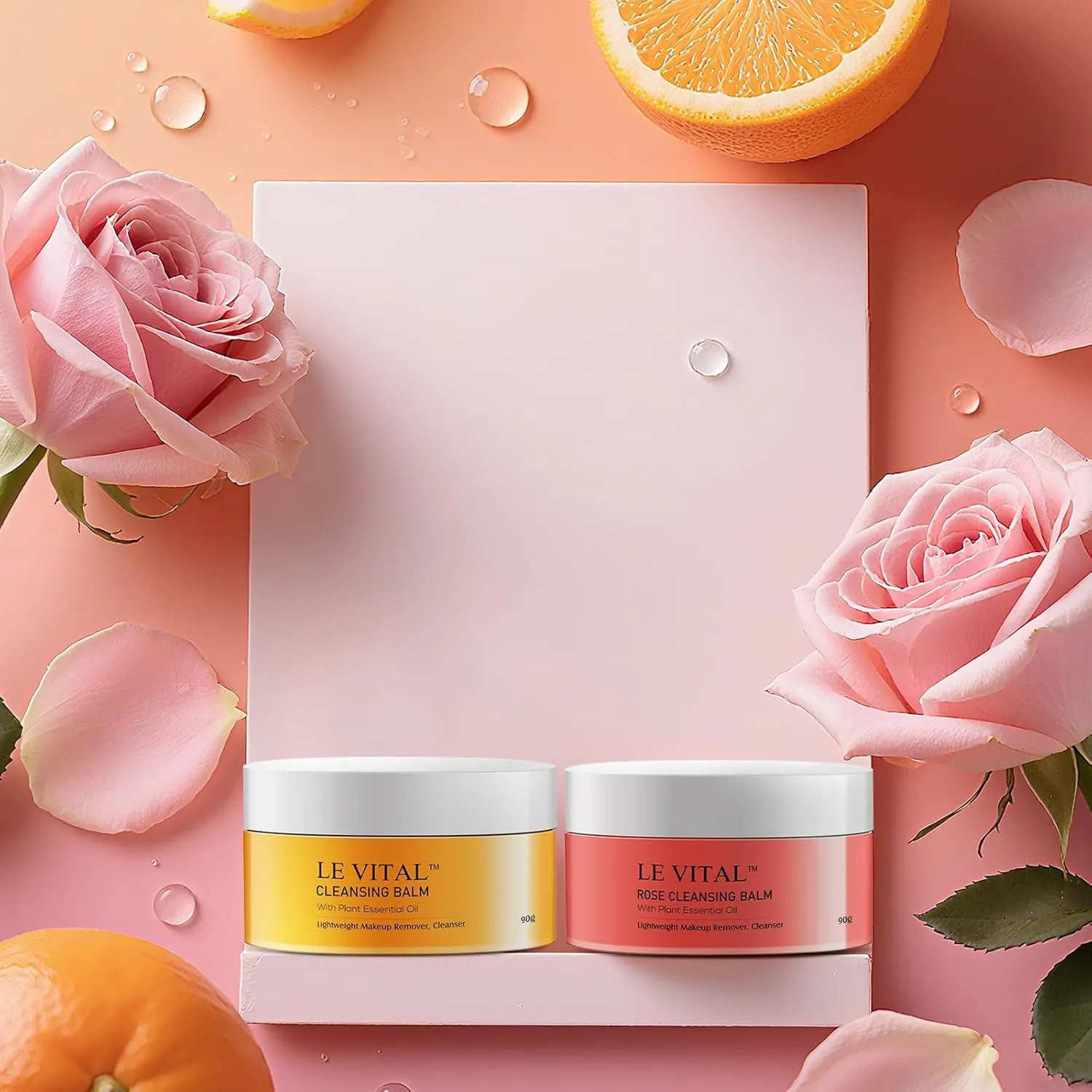 Cleansing Balm, Plant Essential Oil Makeup Remover for Sensitive & Dry Skin, 1-Step Gentle Cleanser for Heavy Makeup, Sunscreen & Women’s Skincare,Travel-Friendly (Pack of 2, Tangerine & Rose)