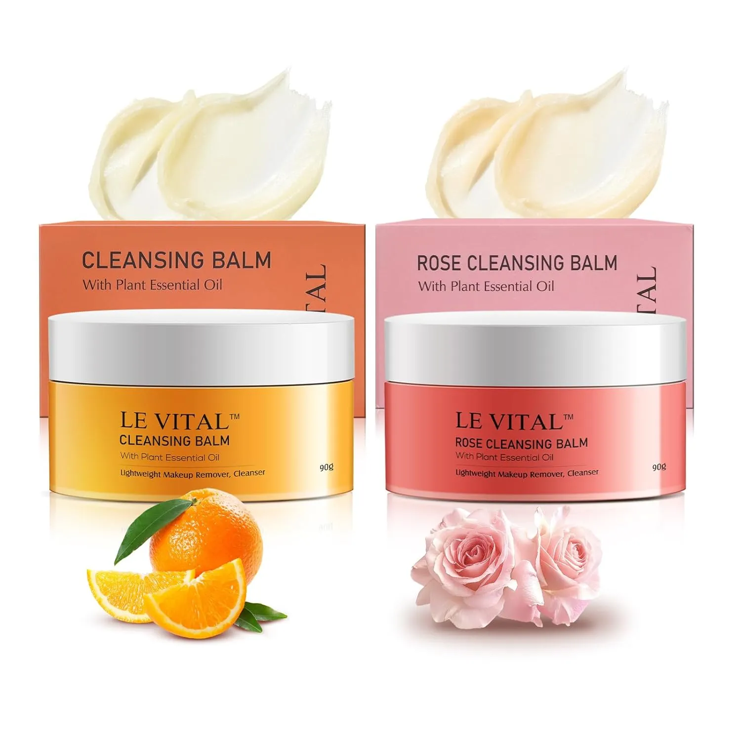 Cleansing Balm, Plant Essential Oil Makeup Remover for Sensitive & Dry Skin, 1-Step Gentle Cleanser for Heavy Makeup, Sunscreen & Women’s Skincare,Travel-Friendly (Pack of 2, Tangerine & Rose)